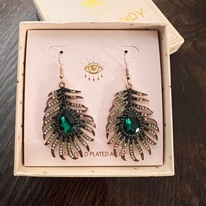Eye Candy Los Angeles - Peacock Feather Drop Earrings - NEW